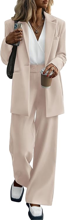 KIRUNDO Women's 2025 Spring Fall 2 Piece Blazer Set Casual Loose Long Blazer Jackets and Dressy Wide Leg Pant Suits Pockets
